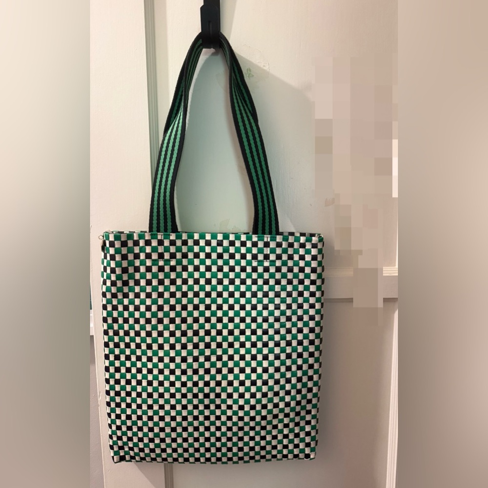 NWT Clare V. Green Apple Multi Woven Checkered Tote